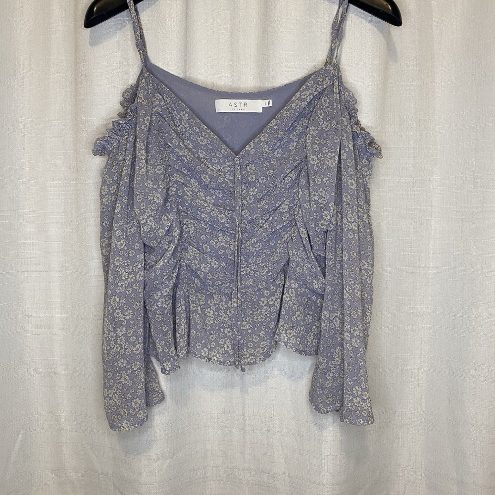 Astr Purple Floral Cold Shoulder Peplum Top